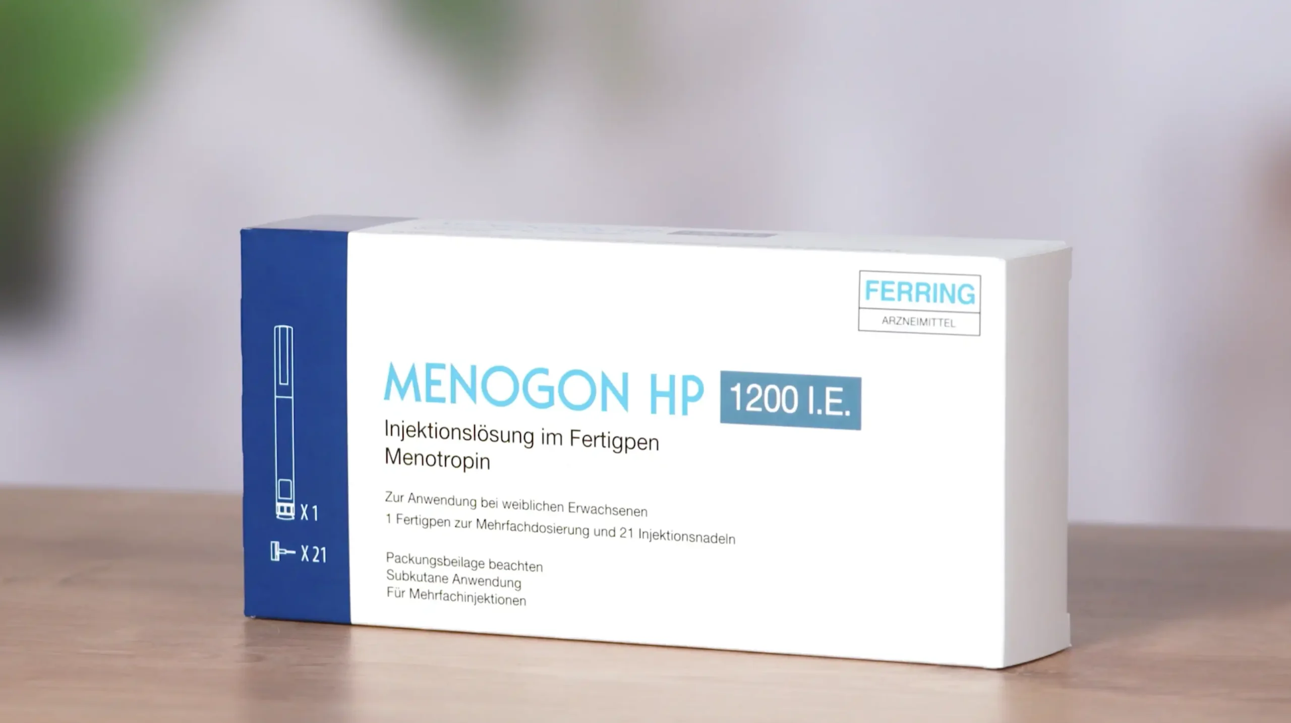 Verpackung des Medikaments Menogon HP 1200 I.E. zur Hormonbehandlung